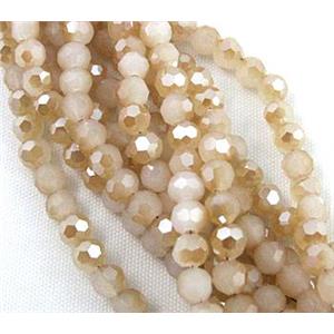 glass crystal bead, faceted round, half plated AB color, 4mm dia, 100pcs per st [GSICC54]