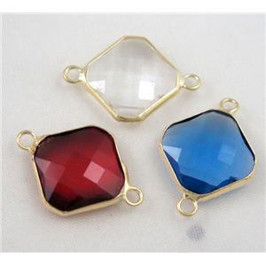 Chinese crystal glass connector, faceted square, approx 12x12mm [GSICC542-12MM]