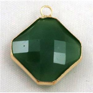 green Chinese crystal glass pendant, faceted square, gold plated, approx 16x16mm [GSICC568-16MM]