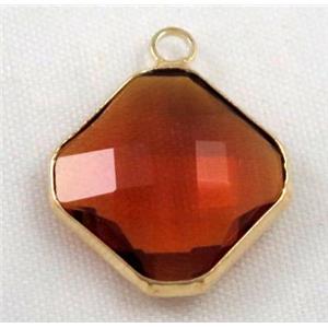 Chinese crystal glass pendant, faceted square, approx 14x14mm [GSICC569-14MM]