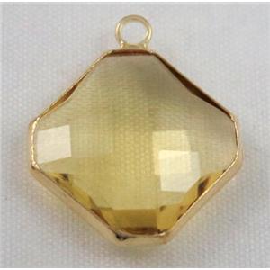 Chinese crystal glass pendant, faceted square, approx 16x16mm [GSICC570-16MM]