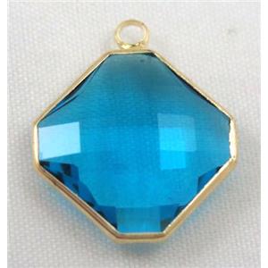 Chinese crystal glass pendant, faceted square, approx 16x16mm [GSICC574-16MM]
