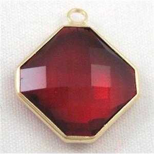 Chinese crystal glass pendant, faceted square, approx 14x14mm [GSICC575-14MM]