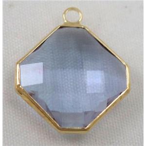 Chinese crystal glass pendant, faceted square, approx 16x16mm [GSICC577-16MM]