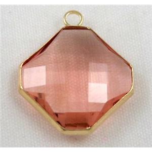Chinese crystal glass pendant, faceted square, approx 16x16mm [GSICC580-16MM]