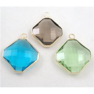Chinese crystal glass pendant, faceted square, approx 16x16mm [GSICC581-16MM]