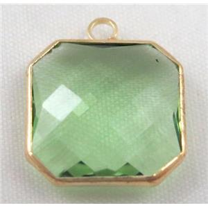 Chinese crystal glass pendant, faceted square, approx 16x16mm [GSICC587-16MM]