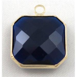 Chinese crystal glass pendant, faceted square, deep blue, approx 16x16mm [GSICC588-16MM]