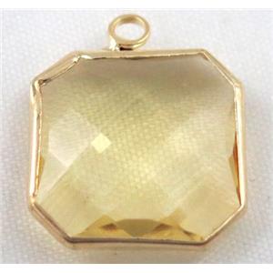 Chinese crystal glass pendant, faceted square, approx 12x12mm [GSICC589-12MM]