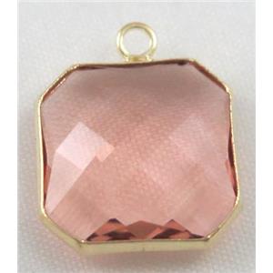 Chinese crystal glass pendant, faceted square, approx 16x16mm [GSICC591-16MM]