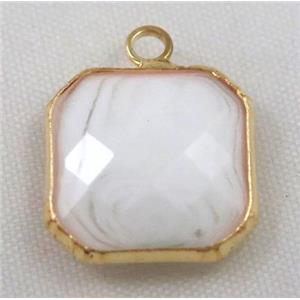 Chinese crystal glass pendant, faceted square, approx 14x14mm [GSICC594-14MM]