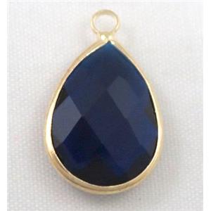 Chinese crystal glass pendant, faceted teardrop, dark blue, approx 18x25mm [GSICC603-18X25MM]