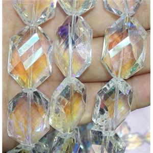 Chinese crystal bead, faceted, white AB color, approx 18x25mm, 15pcs per st [GSICC618]