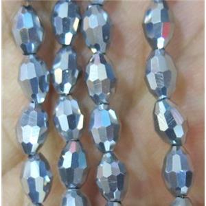 Chinese Crystal Beads, faceted oval, silver plated, approx 4x6mm, 72pcs per st [GSICC686-4X6MM]