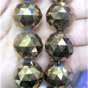 Chinese crystal bead, faceted round, gold plated, approx 20mm dia, 12pcs per st [GSICC716]