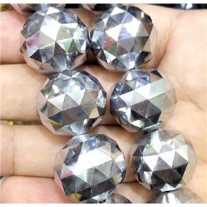 Chinese crystal bead, faceted round, silver plated, approx 20mm dia, 12pcs per st [GSICC718]