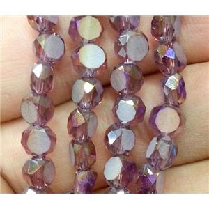 Chinese crystal glass bead, faceted flat round, purple, approx 4mm dia, 100pcs per st [GSICC78]