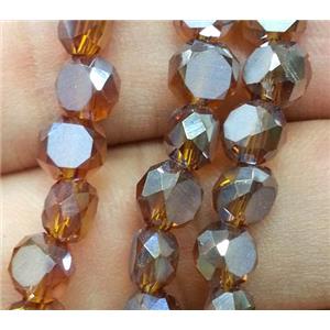 Chinese crystal glass bead, faceted flat round, deep coffee, approx 4mm dia, 100pcs per st [GSICC80]
