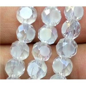 Chinese crystal glass bead, faceted flat round, white, approx 4mm dia, 100pcs per st [GSICC81]