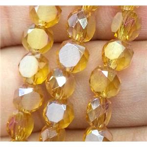 Chinese crystal glass bead, faceted flat round, gold champagne, approx 4mm dia, 100pcs per st [GSICC85]