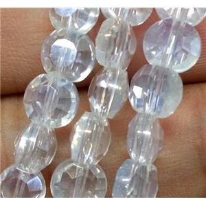 Chinese crystal glass bead, faceted flat round, white AB color, approx 6mm dia, 72pcs per st [GSICC88]
