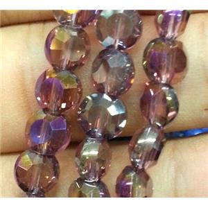 Chinese crystal glass bead, faceted flat round, purple AB color, approx 6mm dia, 72pcs per st [GSICC90]