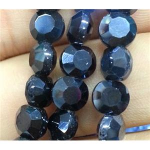 Chinese crystal glass bead, faceted flat round, black, approx 6mm dia, 72pcs per st [GSICC91]