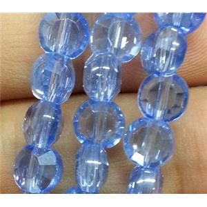 Chinese crystal glass bead, faceted flat round, blue, approx 6mm dia, 72pcs per st [GSICC93]
