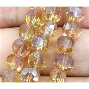 Chinese crystal glass bead, faceted flat round, gold champagne AB color, approx 6mm dia, 72pcs per st [GSICC95]