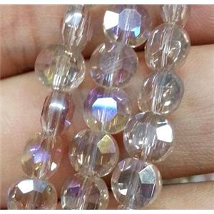 Chinese crystal glass bead, faceted flat round, silver champagne AB color, approx 6mm dia, 72pcs per st [GSICC96]