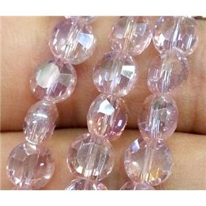 Chinese crystal glass bead, faceted flat round, pink AB color, approx 6mm dia, 72pcs per st [GSICC97]