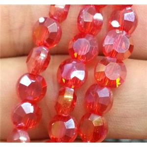 Chinese crystal glass bead, faceted flat round, red AB color, approx 6mm dia, 72pcs per st [GSICC98]
