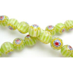 16 inch String of Round Millefiori Glass-Single flower, 6mm dia, 69beads per st [GSMR6MM001]