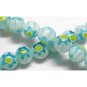 16 inch String of Round Millefiori Glass-Single flower, 6mm dia, 69beads per st [GSMR6MM003]