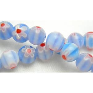 16 inch String of Round Millefiori Glass-Single flower, 6mm dia, 69bead per st [GSMR6MM005]