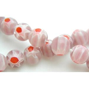 16 inch String of Round Millefiori Glass-Single flower, 6mm dia, 69beads per st [GSMR6MM006]