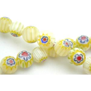 16 inch String of Round Millefiori Glass-Single flower, 6mm dia, 69beads per st [GSMR6MM007]