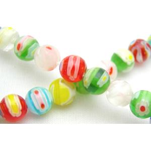 16 inch String of Round Millefiori Glass-Mix flower, 6mm dia,69bead per st [GSMR6MM008]