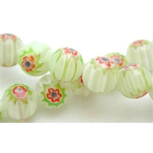 16 inch String of Round Millefiori Glass-Single flower, 6mm dia, 69beads per st [GSMR6MM009]