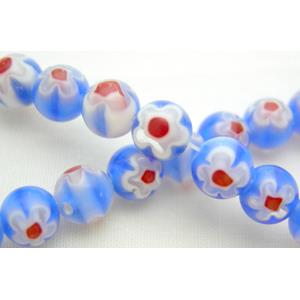 16 inch String of Round Millefiori Glass-Single flower, 6mm dia, 69 beads per st [GSMR6MM010]