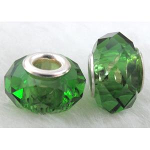 crystal glass beads, faceted rondelle, green, approx 14mm dia, 8mm thin, hole: 4.7mm [GSPB01]