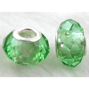 crystal glass beads, faceted rondelle, lt.green, approx 14mm dia, 8mm thin, hole: 4.7mm [GSPB02]