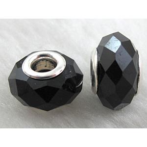 crystal glass beads, faceted rondelle, black, approx 14mm dia, 8mm thin, hole: 4.7mm [GSPB06]