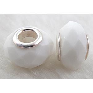 crystal glass beads, faceted rondelle, white, approx 14mm dia, 8mm thin, hole: 4.7mm [GSPB07]