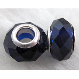 crystal glass beads, faceted rondelle, dark-blue, approx 14mm dia, 8mm thin, hole: 4.7mm [GSPB08]