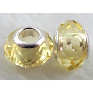 crystal glass beads, faceted rondelle, yellow, approx 14mm dia, 8mm thin, hole: 4.7mm [GSPB09]