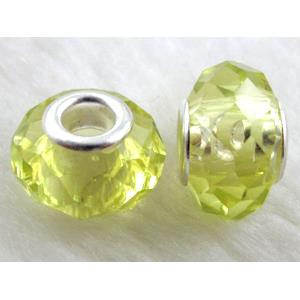 crystal glass beads, faceted rondelle, yellow, approx 14mm dia, 8mm thin, hole: 4.7mm [GSPB10]