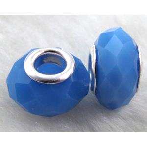 crystal glass beads, faceted rondelle, blue, approx 14mm dia, 8mm thin, hole: 4.7mm [GSPB11]