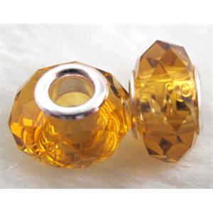 crystal glass beads, faceted rondelle, golden, approx 14mm dia, 8mm thin, hole: 4.7mm [GSPB12]