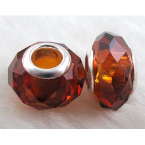crystal glass beads, faceted rondelle, deep-coffee, approx 14mm dia, 8mm thin, hole: 4.7mm [GSPB13]
